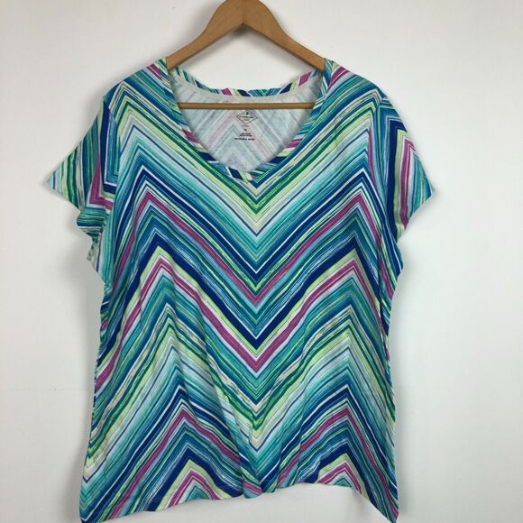 St John's Bay Women's Chevron Striped Short Sleeve Tee Shirt 100% Cotton Size 1X - Picture 1 of 4